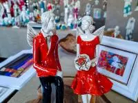 Angels Couple - orange -  20 x 9 cm decorative figurine 