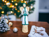 Angel Gia - white turquise -  35 x 15 cm decorative figurine 
