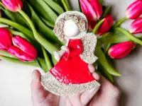 Liolinka with trumpet - red -  15 x 10 cm decorative figurine 