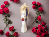 Loving angels - white gray -  37 x 12 cm decorative figurine 