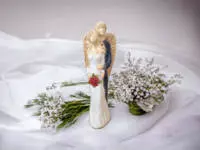 Loving angels - white gray -  37 x 12 cm decorative figurine 