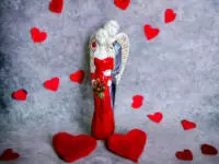 Loving angels - red gray -  37 x 12 cm decorative figurine 