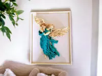 Angel with Harp - turquoise -  25 x 33 cm decorative figurine 