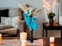 Angel with Harp - turquoise -  25 x 33 cm decorative figurine 