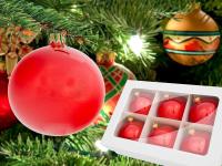 Set of - red opal gloss -  80 mm 6 pcs glass christmas balls 