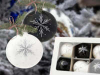 Set of - silver stars mix -  100 mm 6 pcs glass christmas balls 