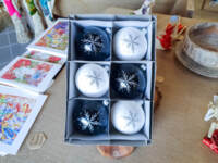 Set of - silver stars mix -  100 mm 6 pcs glass christmas balls 