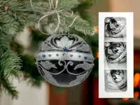 Royal silver icicle on white chalk -  80 mm glass christmas balls  3 pcs