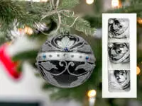 Royal silver icicle on white chalk -  80 mm glass christmas balls  3 pcs