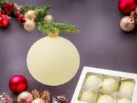 Set of beige mat -  80 mm glass christmas balls  6 pcs