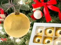 Set of golden gloss -  100 mm glass christmas balls  6 pcs