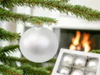 Set of - white pearl Mat -  80 mm glass christmas balls  6 pcs