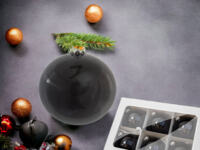 Set of black gloss -  80 mm glass christmas balls  6 pcs