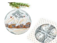 Set of - brown huts on - white -  100 mm glass christmas balls 