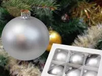 Silver matt set -  100 mm glass christmas balls  6 pcs