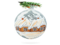 Set of - brown huts on - white -  100 mm glass christmas balls 
