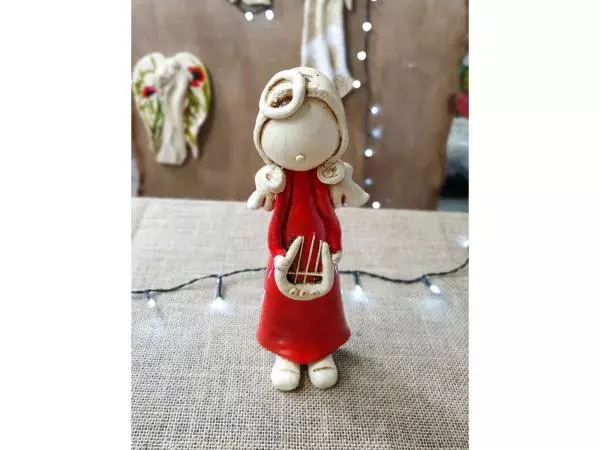 Angel Musician - red -  27 x 8 cm decorative figurine 