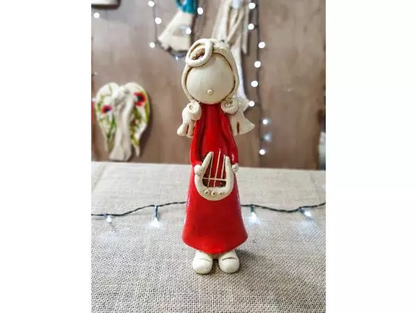 Angel Musician - red -  27 x 8 cm decorative figurine 