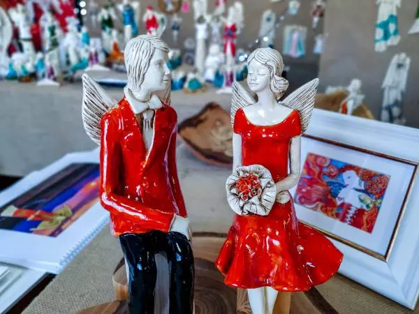 Angels Couple - orange -  20 x 9 cm decorative figurine 