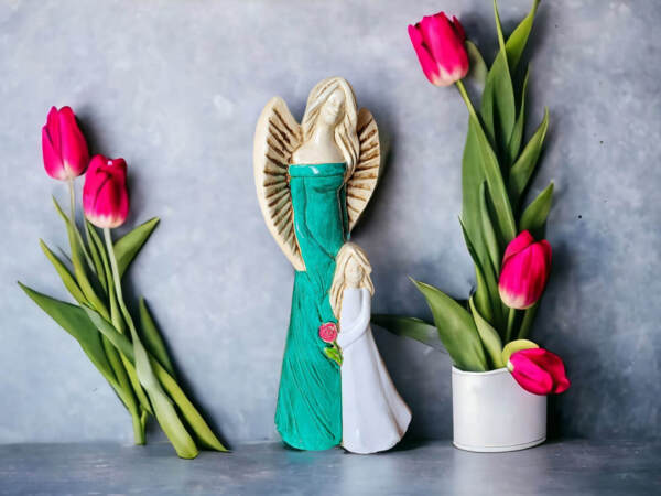 Angel Hannah & Evelyn - turque light -  32 x 15 cm decorative figurine 