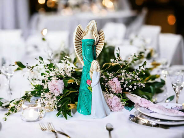 Angel Hannah & Evelyn - turque light -  32 x 15 cm decorative figurine 