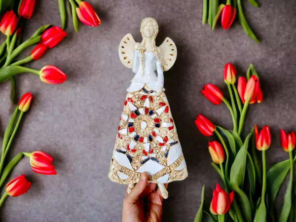 Angel Heather - white red -  35 x 15 cm decorative figurine 