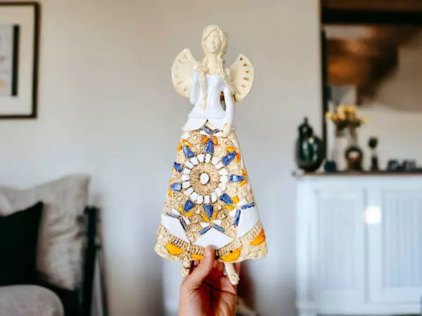 Angel Heather - white denim orange -  35 x 15 cm decorative figurine 