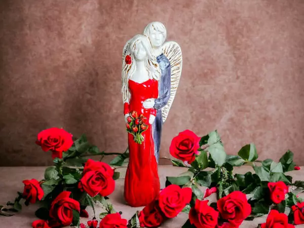 Loving angels - red gray -  37 x 12 cm decorative figurine 