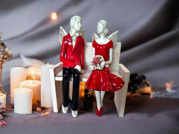Angels Couple - red -  20 x 9 cm decorative figurine 