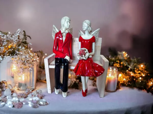 Angels Couple - red -  20 x 9 cm decorative figurine 