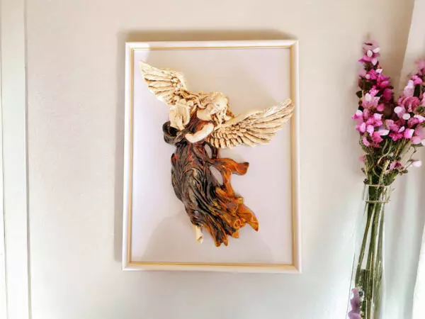 Angel with Harp - brown -  25 x 33 cm decorative figurine 
