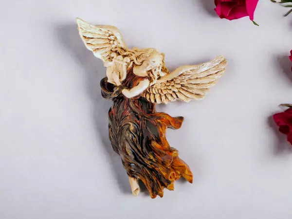 Angel with Harp - brown -  25 x 33 cm decorative figurine 