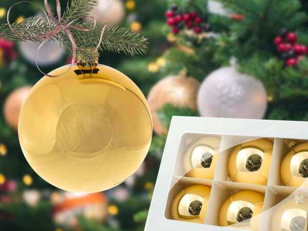 Set of golden gloss -  80 mm 6 pcs glass christmas balls 