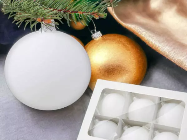 Set of - white mat -  80 mm glass christmas balls  6 pcs