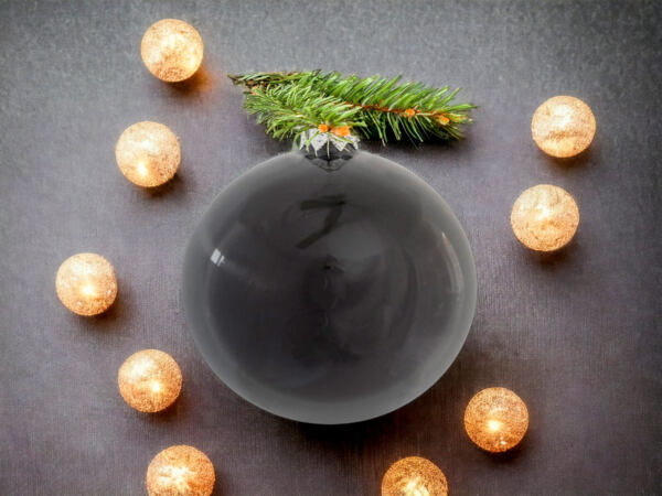 Set of black gloss -  80 mm glass christmas balls  6 pcs