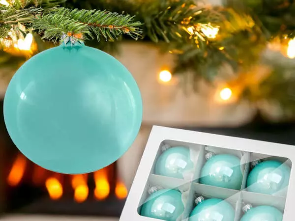 Set of mint gloss -  80 mm glass christmas balls  6 pcs