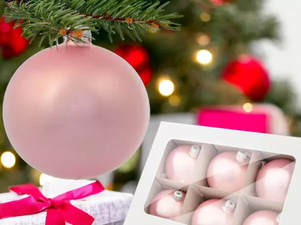 Set of pink perl -  100 mm glass christmas balls  6 pcs