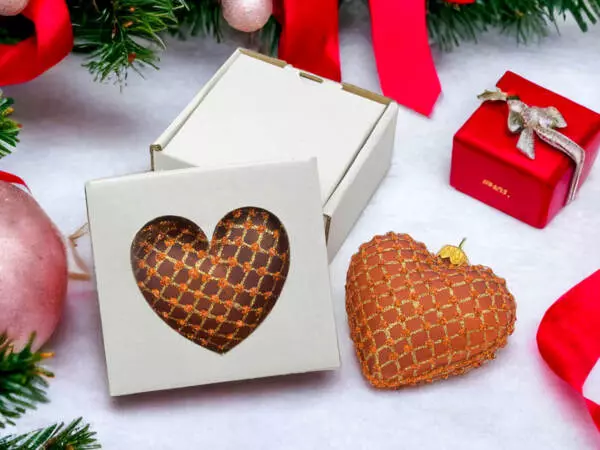 Set of hearts golden - red -  8 x 7 cm glass christmas ball 1 pc