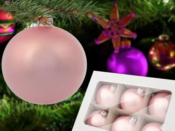 Set of pink pearl -  80 mm glass christmas balls  6 pcs
