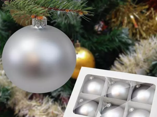 Silver matt set -  100 mm glass christmas balls  6 pcs