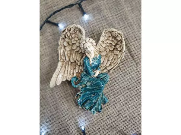 Angel of Humility - left turquoise -  15 x 11.5 cm decorative figurine 